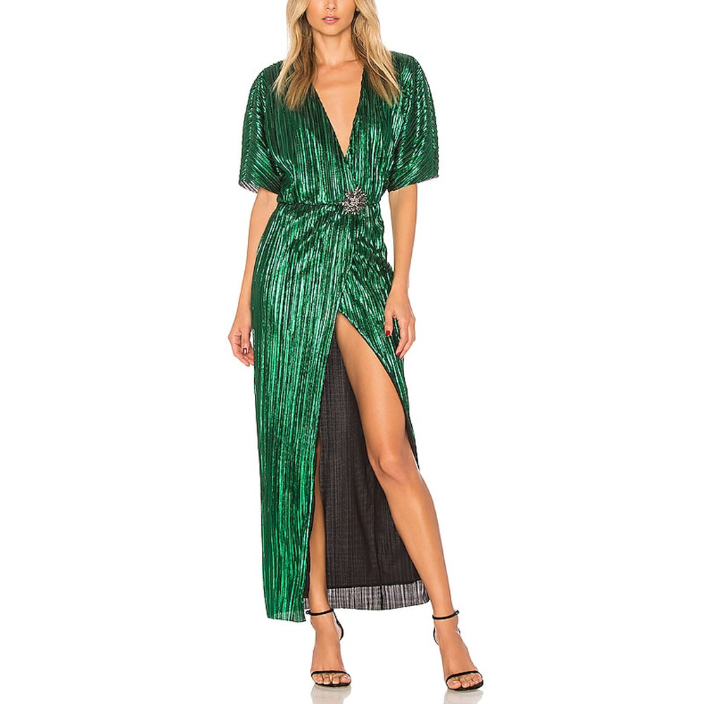 House of Harlow 1960 Emerald Green Metallic Pleated Gown